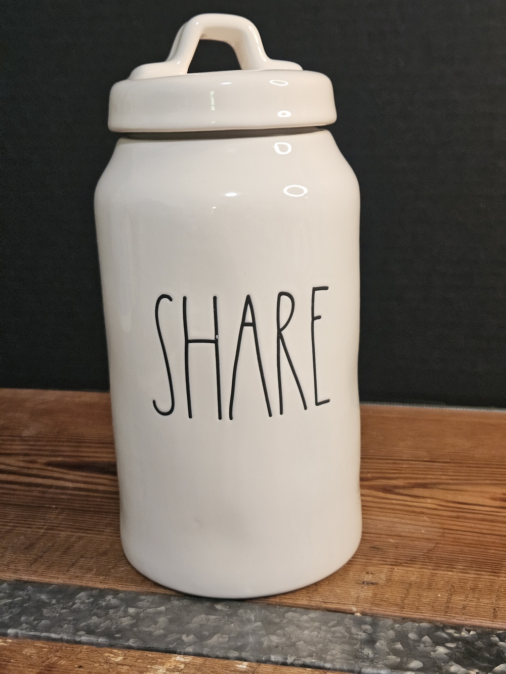 Rae Dunn White Ceramic 'SHARE' Canister with Lid